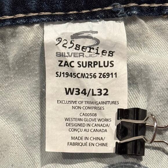 Silver Mens Jeans Zac Surplus Relaxed Straight 925 Series Flap Pocket Blue 34x32 - Picture 4 of 9